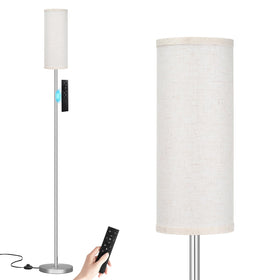 Ambimall 64-inch floor lamp with beige lampshade and silver pole for warm living room ambiance.