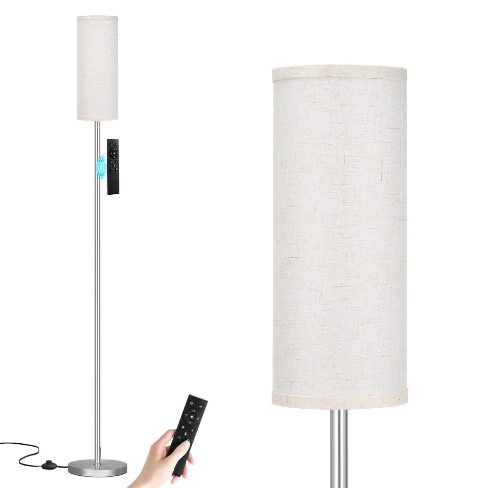 Ambimall 64-inch floor lamp with beige lampshade and silver pole for warm living room ambiance.