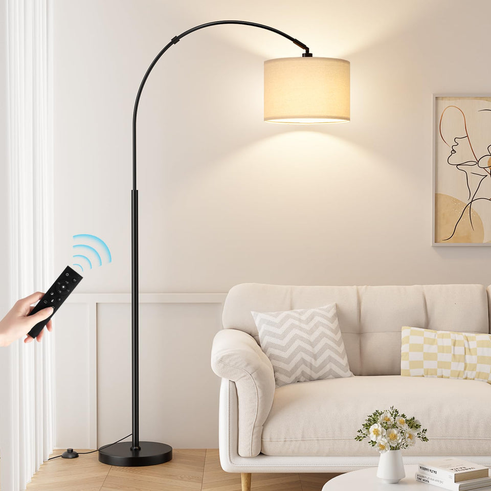 Ambimall 70-inch arc floor lamp with remote for easy brightness control.