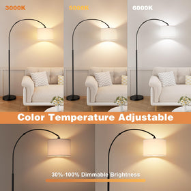 Ambimall arch floor lamp provides stepless dimming for mood lighting.