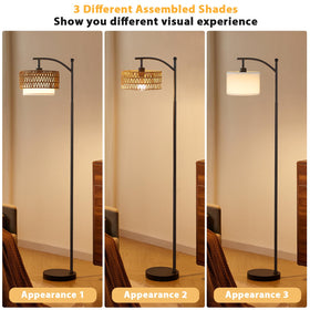 Ambimall Arc floor lamp with rattan shade for a warm, natural focal point.