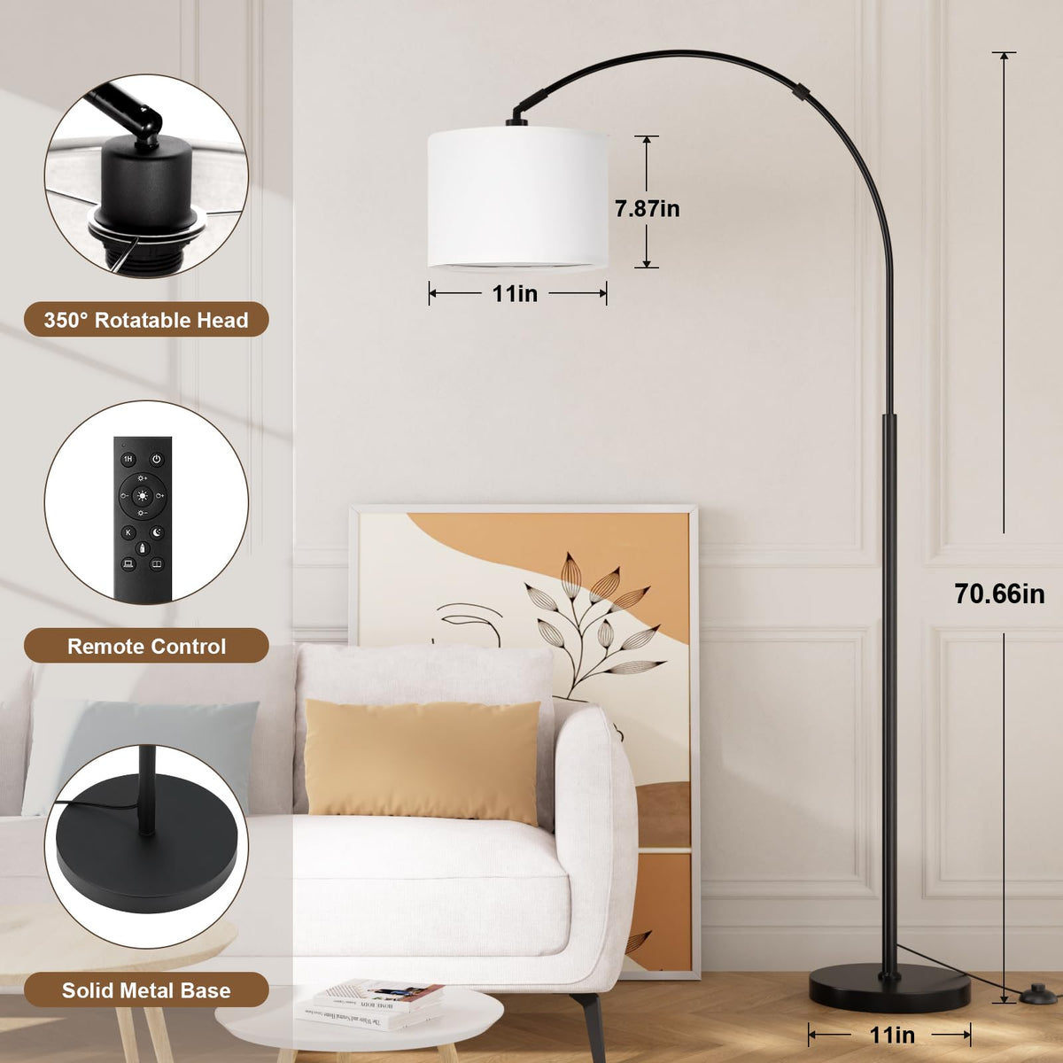 Ambimall arc floor lamp with rotating head directs light exactly where needed.