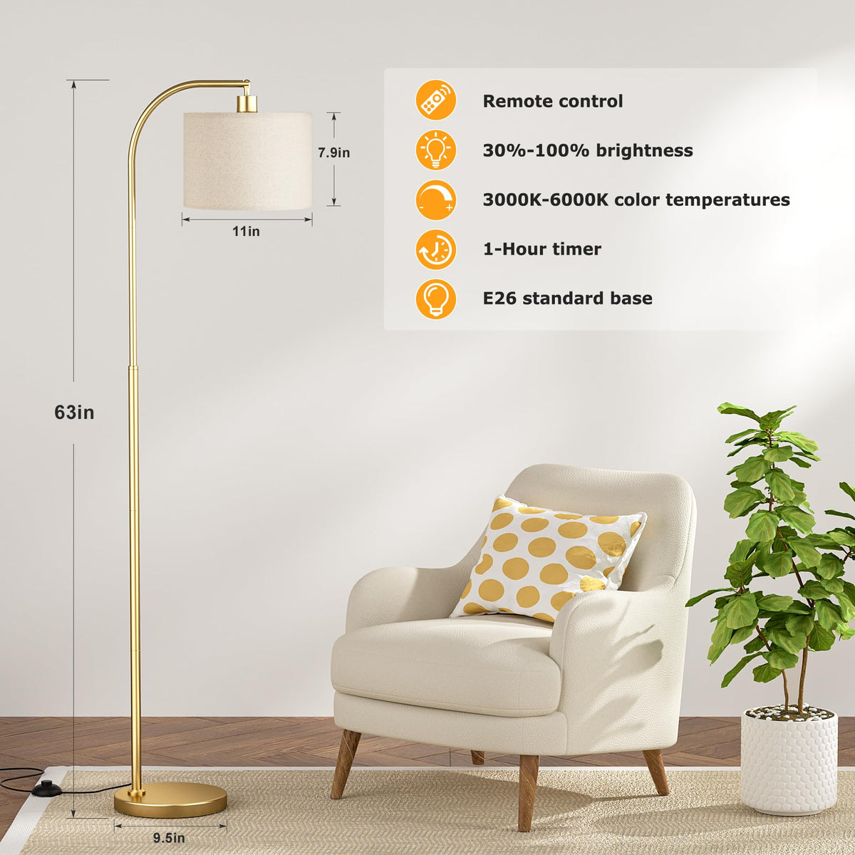 Ambimall Arc lamp arched design adds a modern focal point.