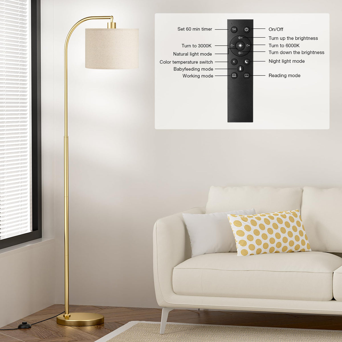 Ambimall Arc lamp quick assembly in minutes with no tools.
