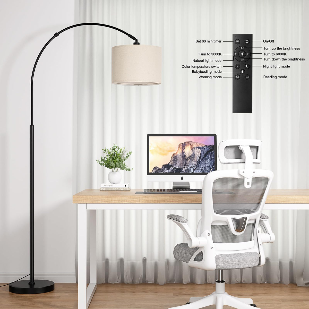 Ambimall arc lamp offering 3000K-6000K temperatures for ambiance and tasks.