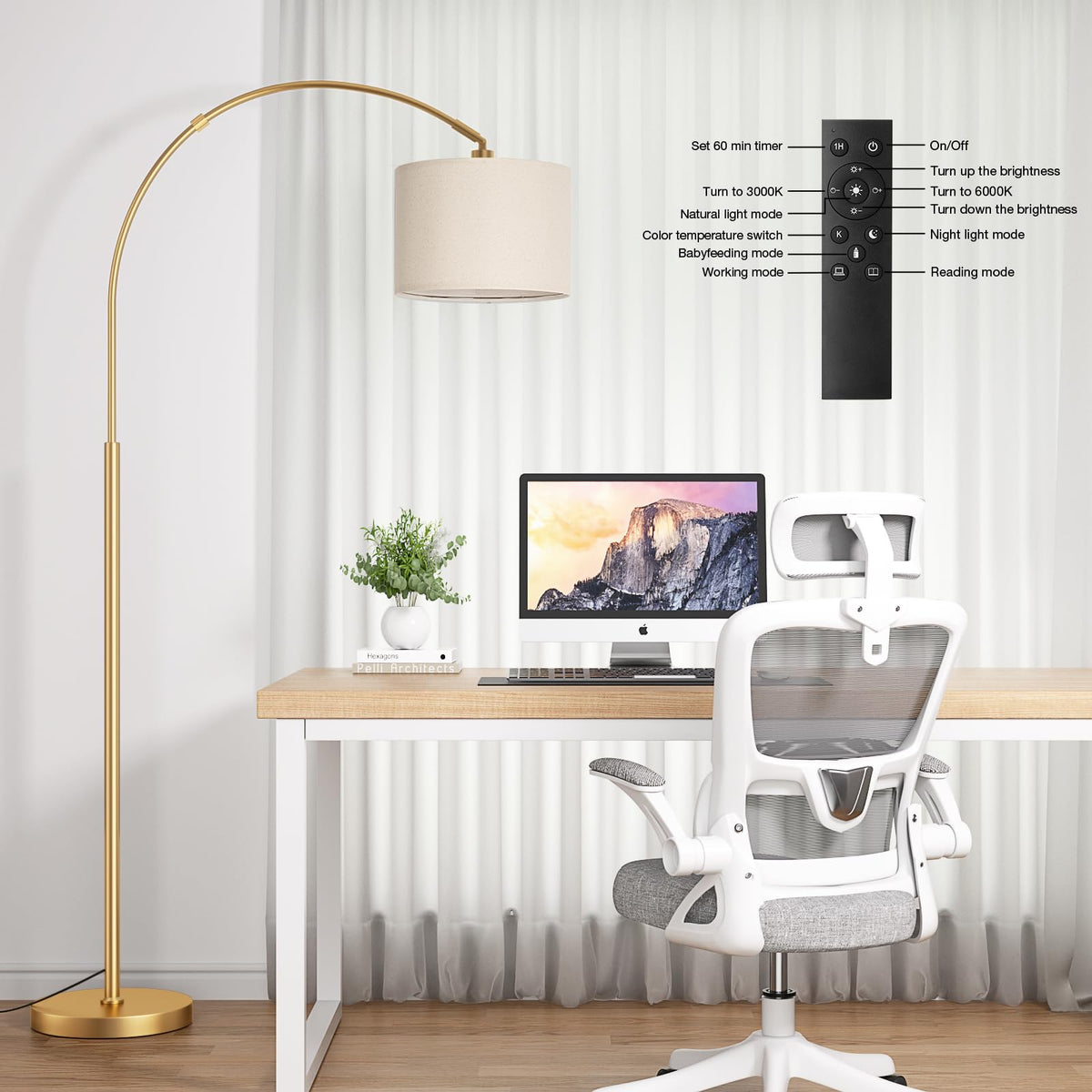 Ambimall arc lamp offers warm to cool 3000K–6000K tones for ambiance.