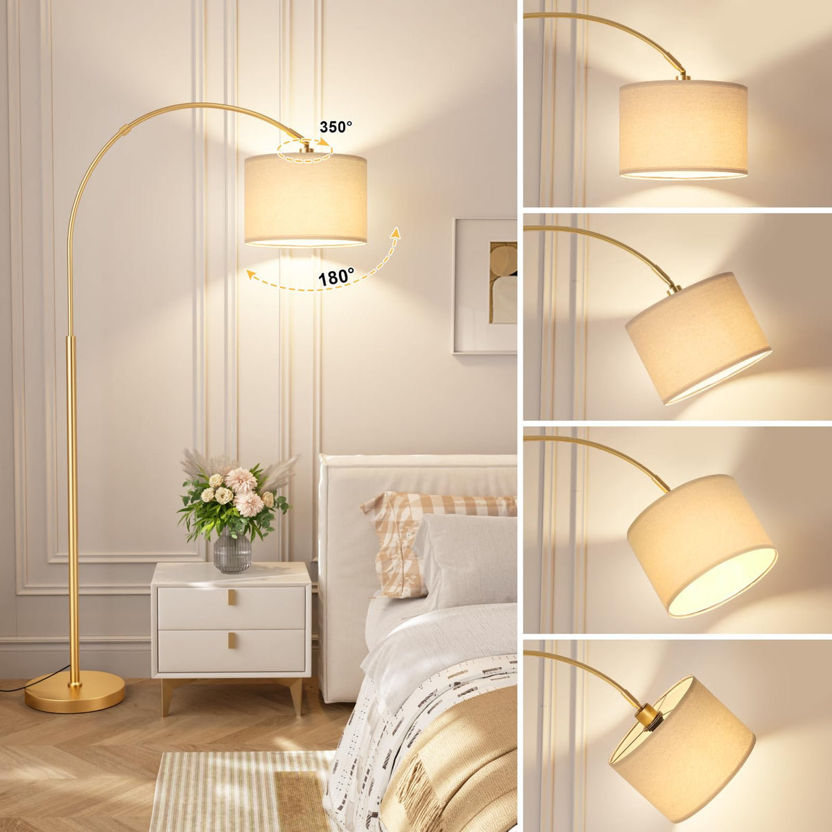 Ambimall over-couch arc lamp provides convenient reading light by the sofa.