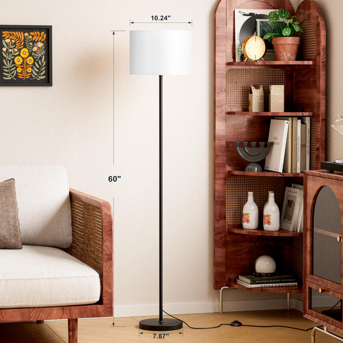 Ambimall black pole floor lamp with a stable base for steady placement.