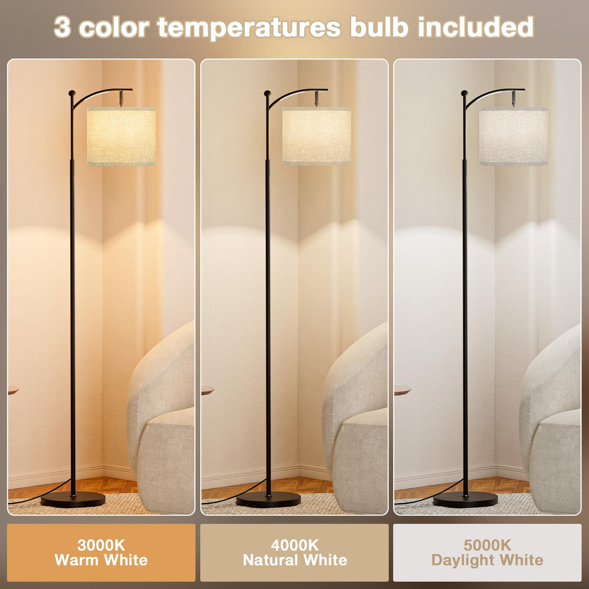Ambimall black pole with grey shade adds modern decor-friendly lighting.