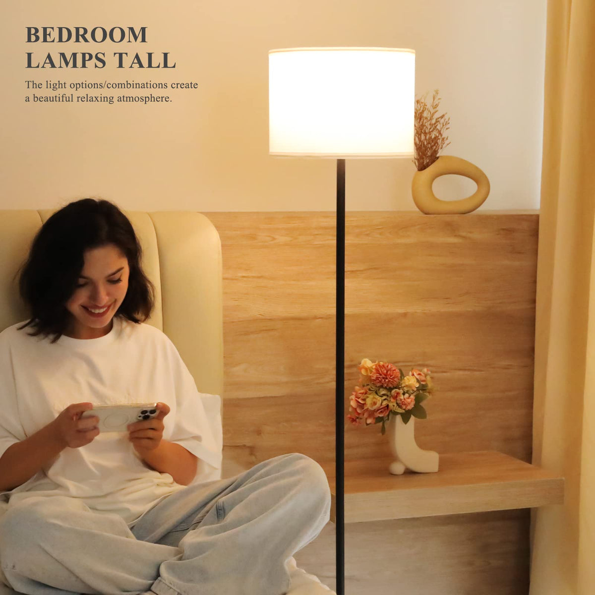 Ambimall corner-reading floor lamp illuminating a seating area.