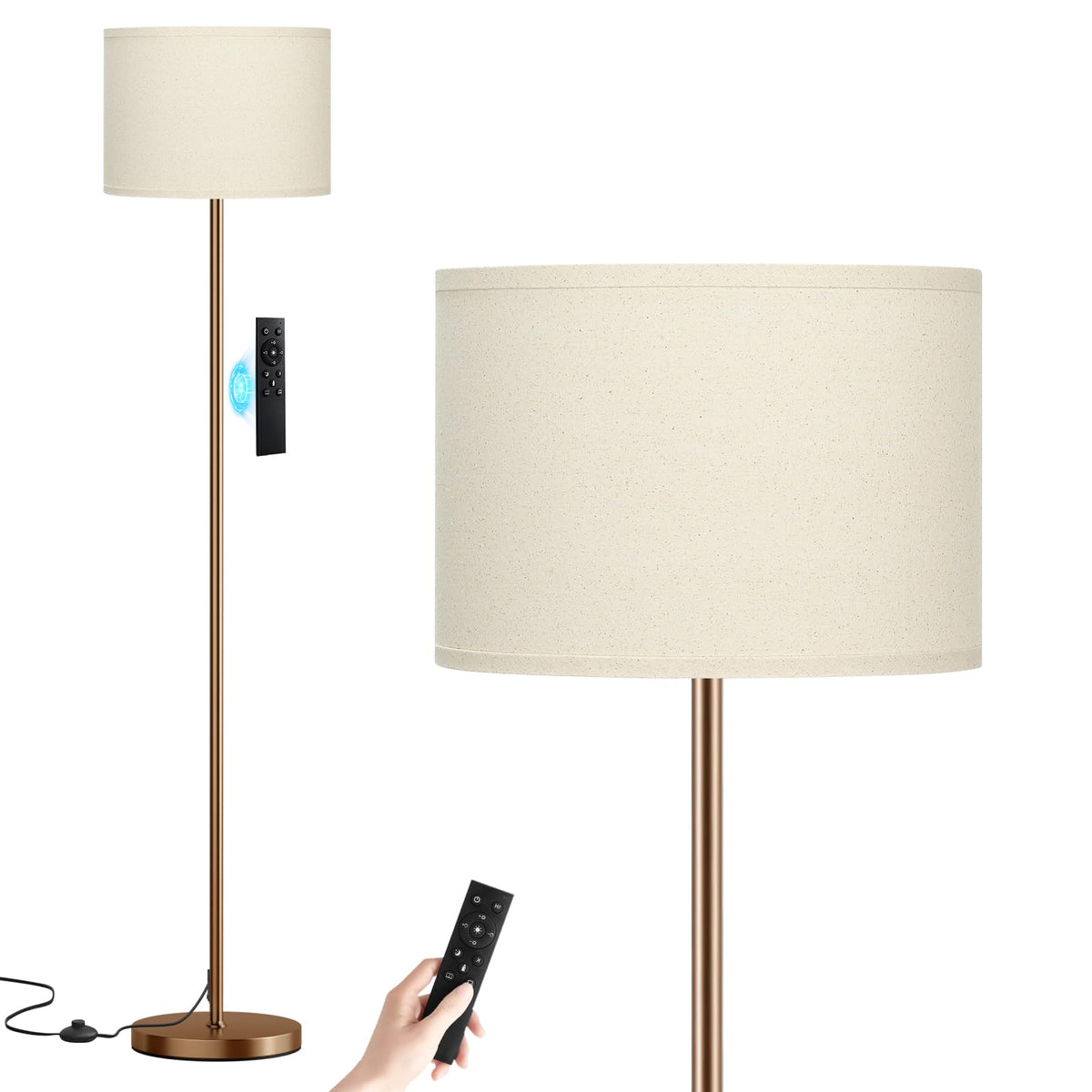 Ambimall floor lamp with beige shade and brown pole for warm ambience.