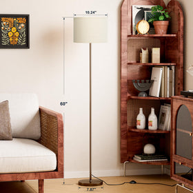Ambimall floor lamp close-up beige shade highlights fabric texture and warm glow.