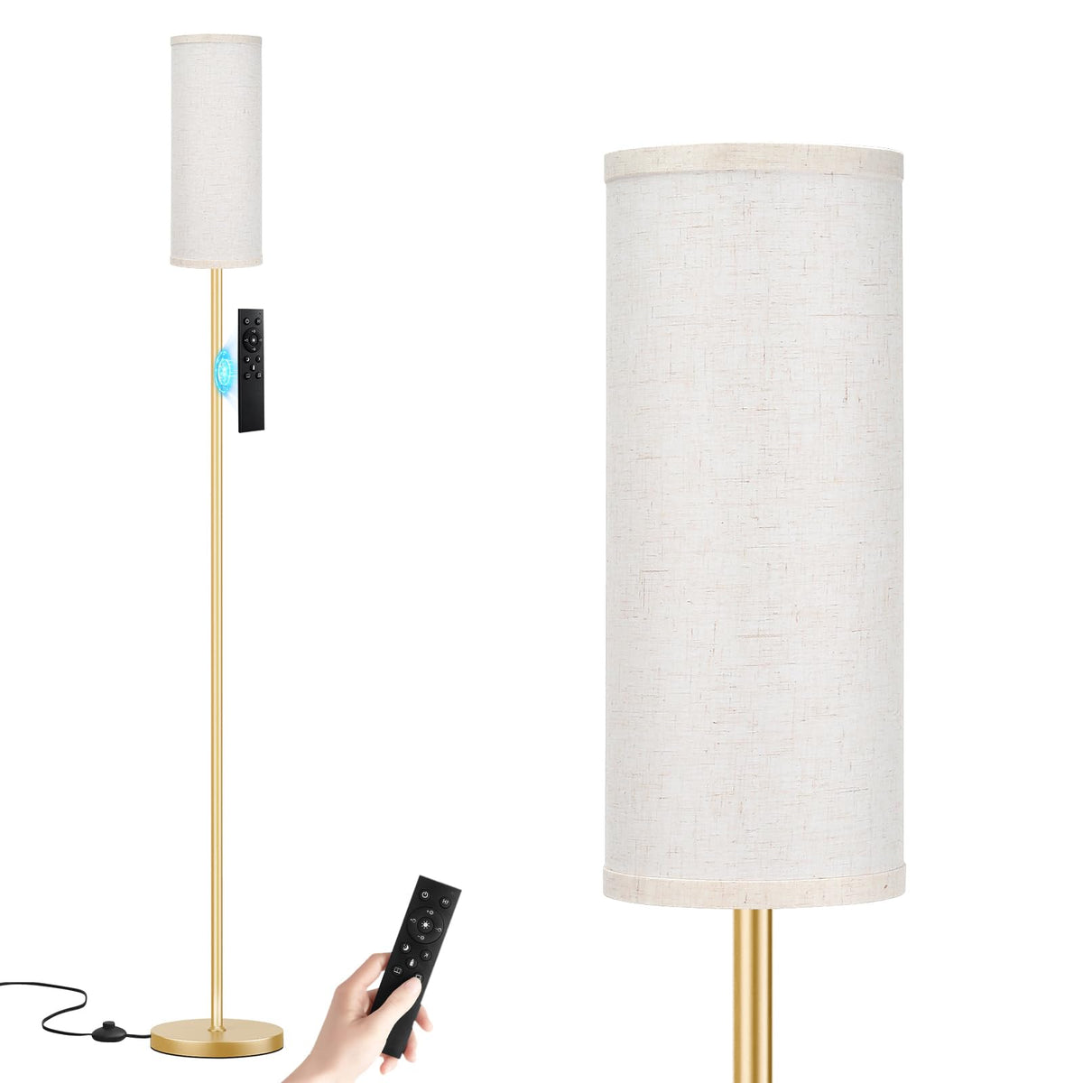Ambimall floor lamp with beige shade and gold pole for warm, stylish lighting.