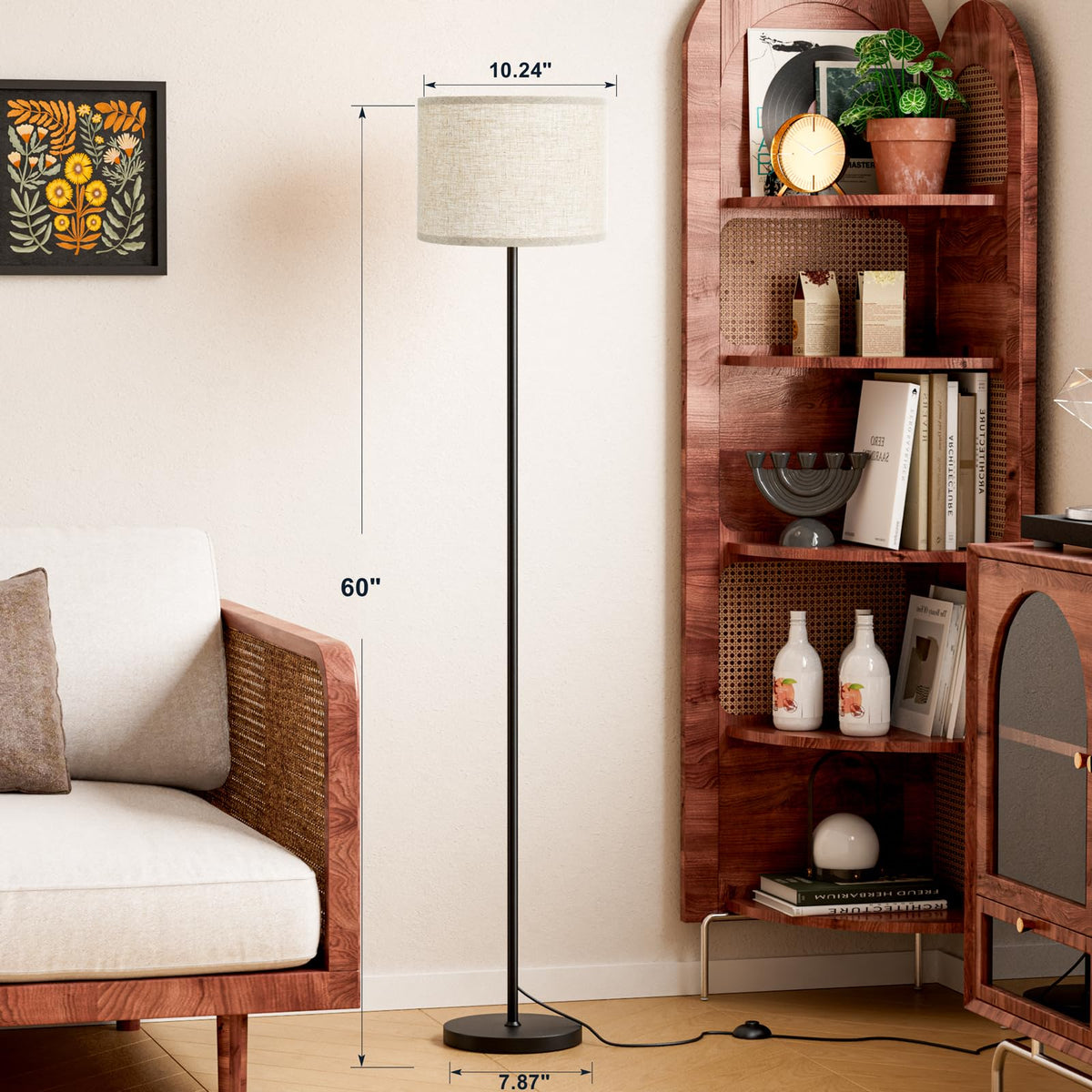 Ambimall floor lamp with black pole showing easy assembly.