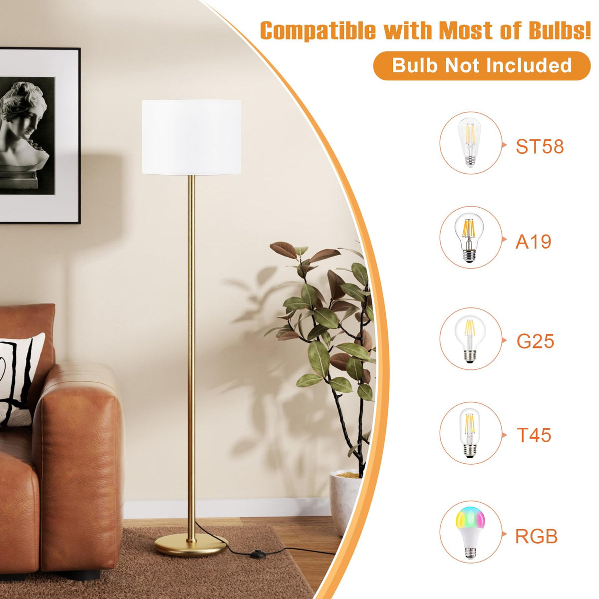 Ambimall floor lamp with E26 bulb compatibility for cozy lighting.
