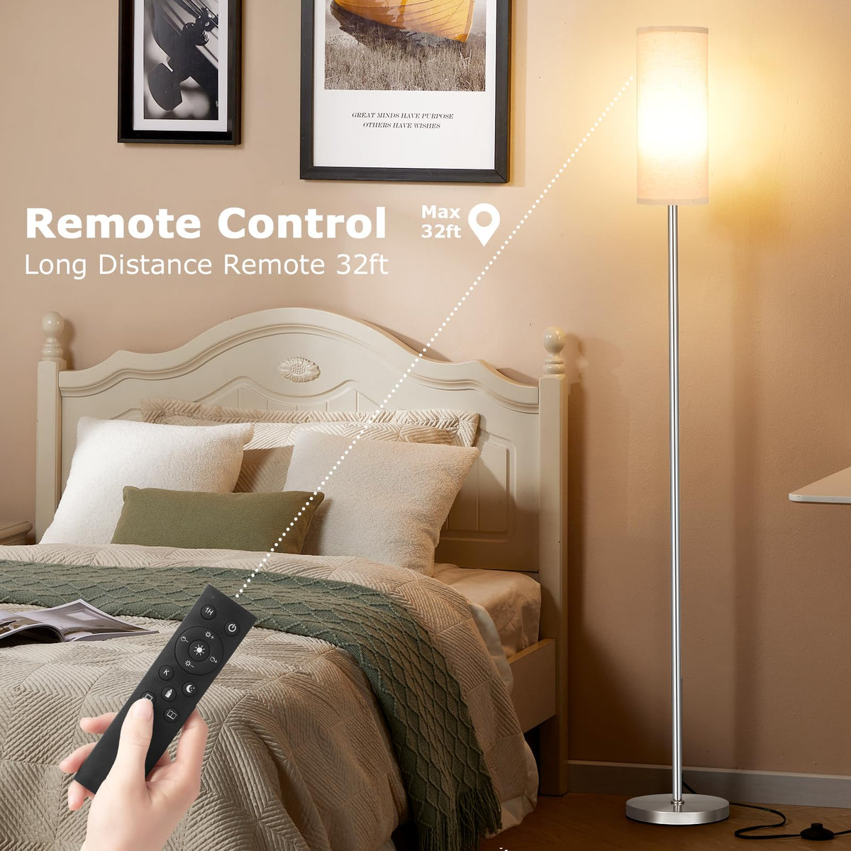 Ambimall floor lamp includes a one-hour timer for convenient bedtime lighting.