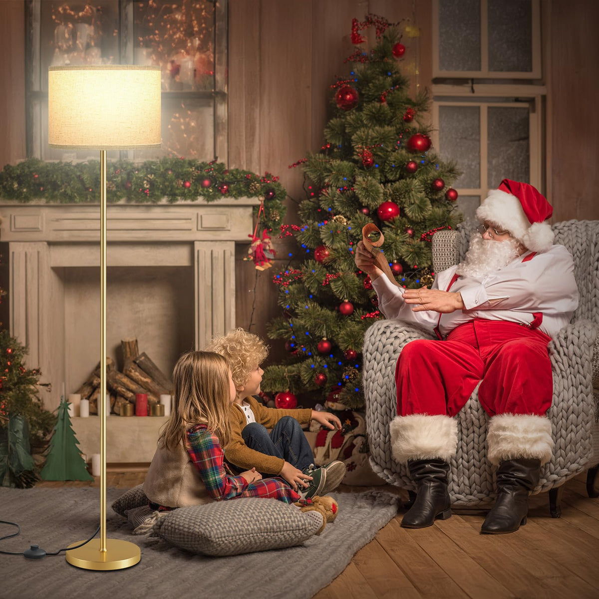 Ambimall floor lamp in a cozy reading nook with ambient light