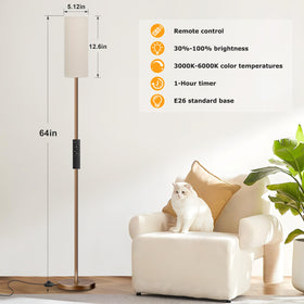 Ambimall remote-control floor lamp showing stepless dimming for customizable brightness.