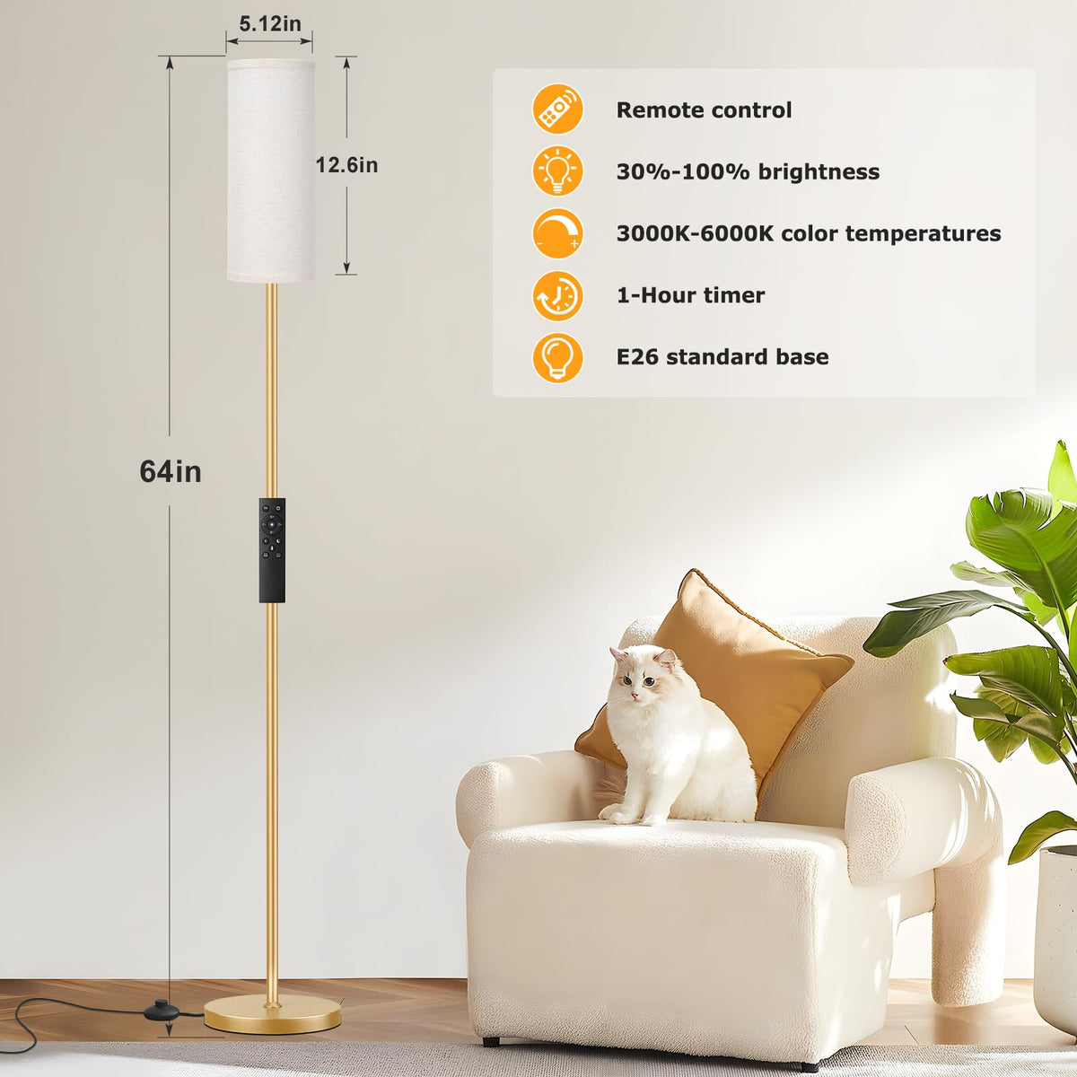 Ambimall floor lamp remote control enables easy mood lighting adjustments.