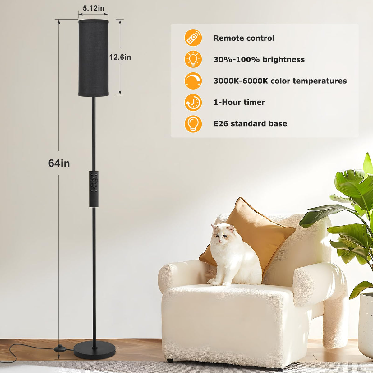 Ambimall floor lamp with stepless brightness for cozy evenings.