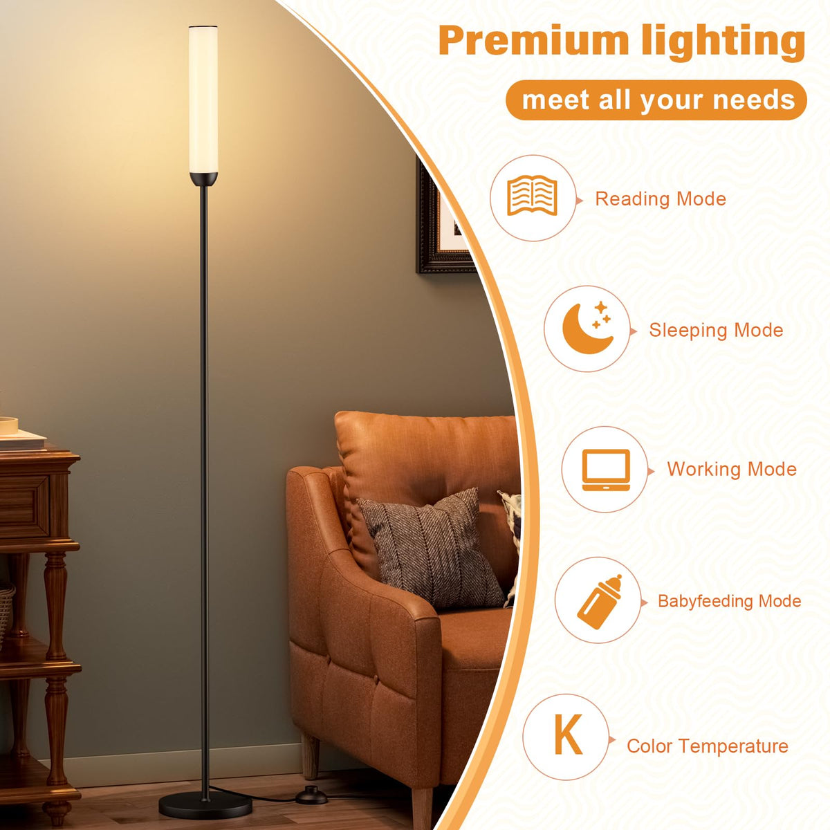 Ambimall LED Floor Lamp in use delivering comfortable task lighting for reading