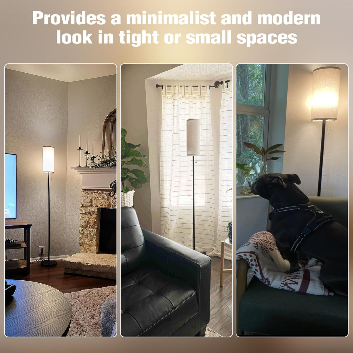 Ambimall living room setup with tall minimalist floor lamp