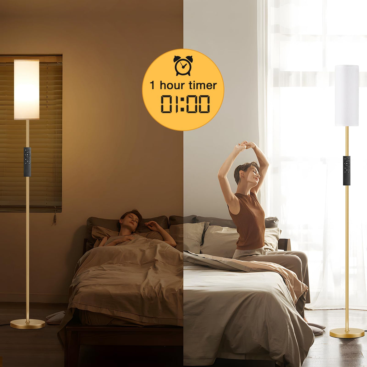 Magnetic remote of the Ambimall lamp sticks to metal surfaces for quick access.
