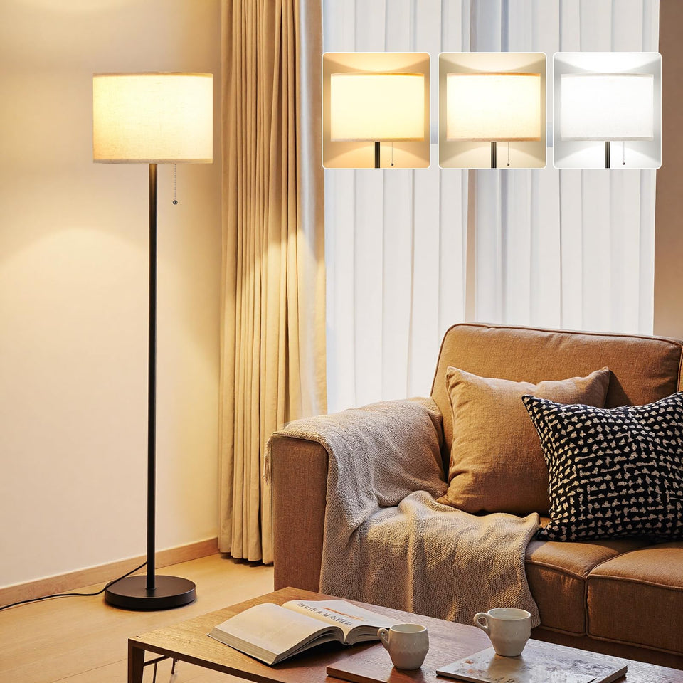Ambimall modern floor lamp with beige shade for warm living room lighting.