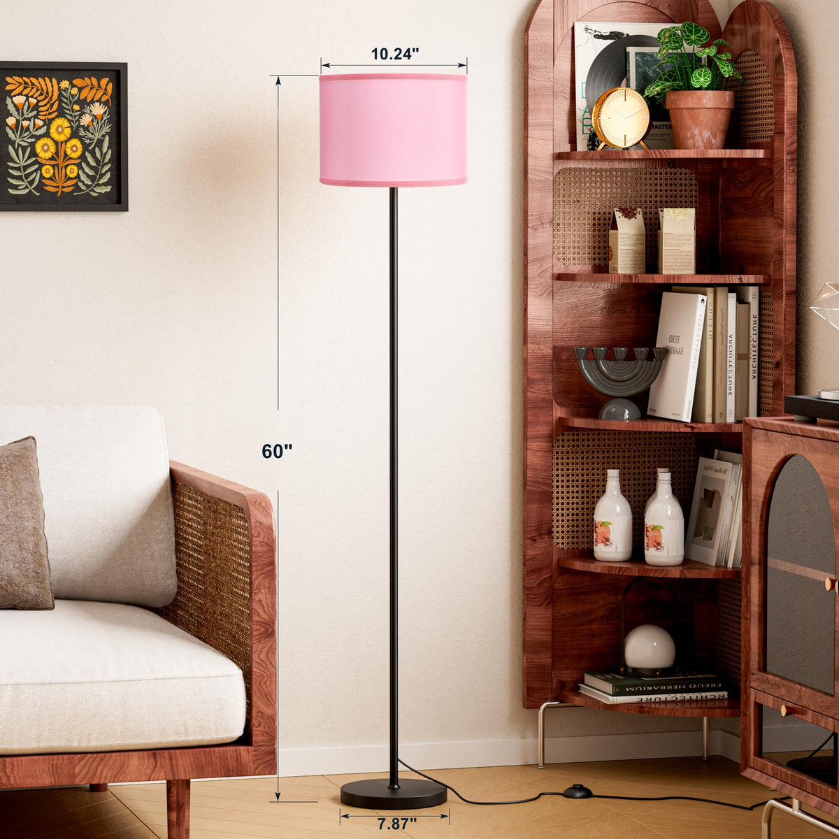 Ambimall pink fabric shade close-up shows soft, diffuse light for bedrooms.