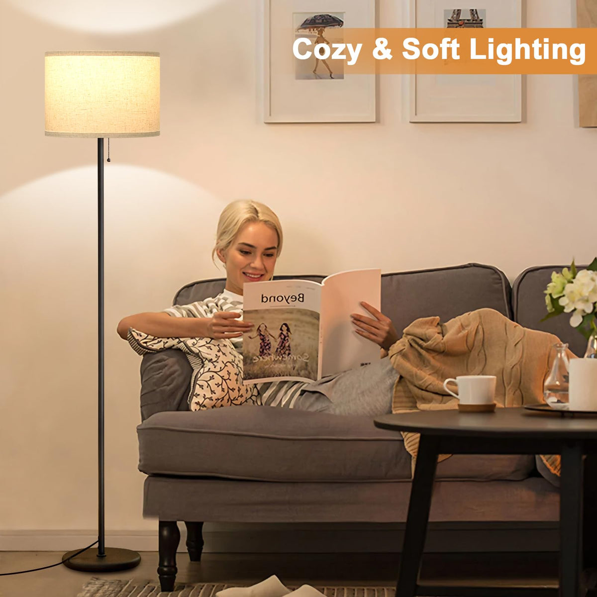 Ambimall pull chain switch lamp convenient behind sofa for easy access.