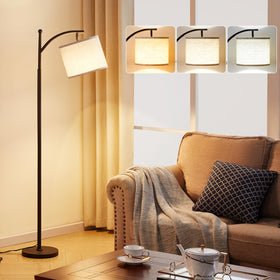 Ambimall tall floor lamp with 60-inch arc and beige shade for versatile living spaces.