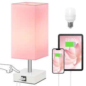 Ambimall touch-control table lamp with pink shade provides adjustable brightness