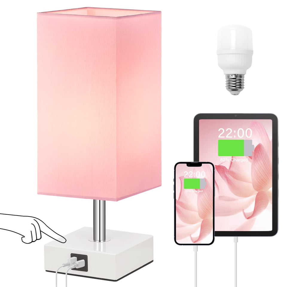 Ambimall touch-control table lamp with pink shade provides adjustable brightness