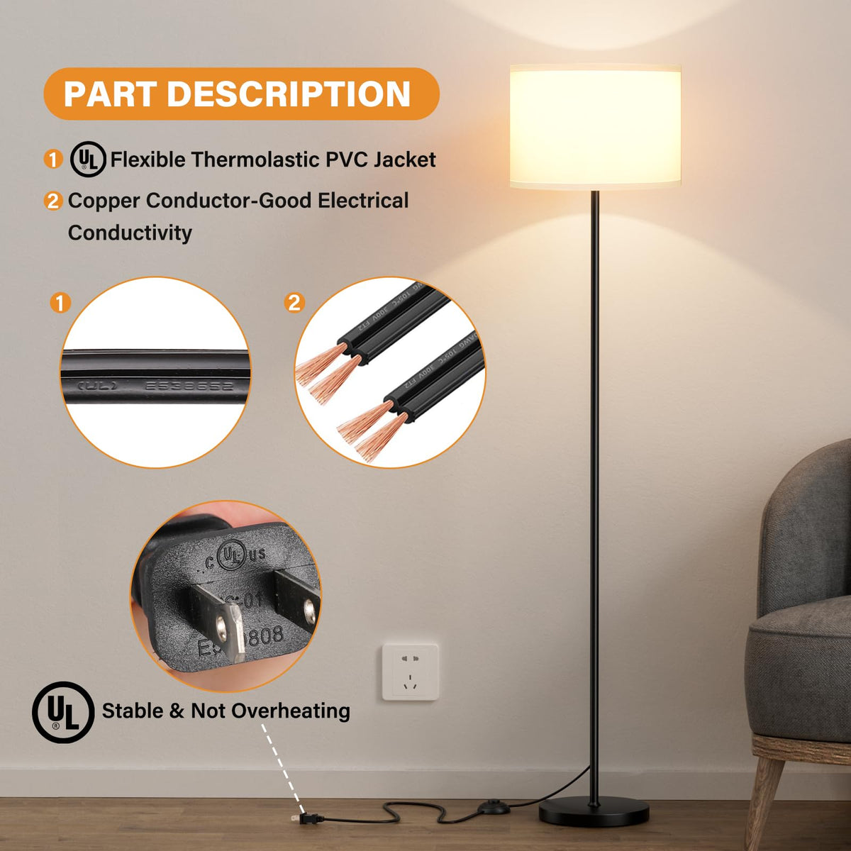 Ambimall white shade floor lamp complements modern decor in any room.