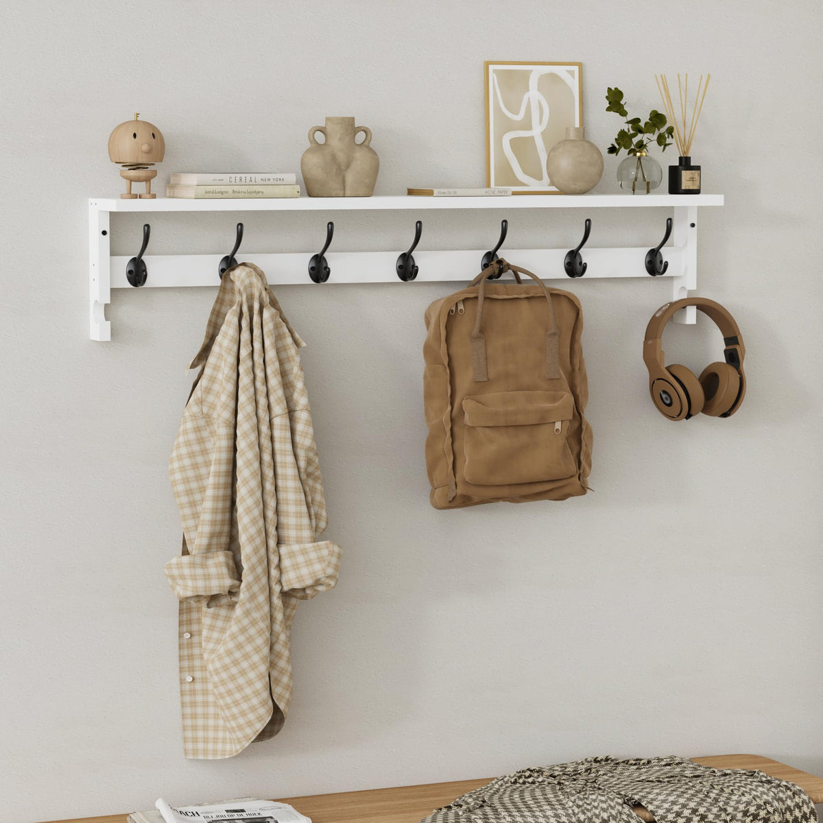 AMBIRD entryway organization with side hooks for bags and hats