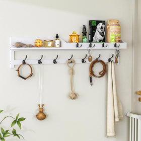 AMBIRD entryway shelf with coat hooks provides space for bags, hats, and keys.