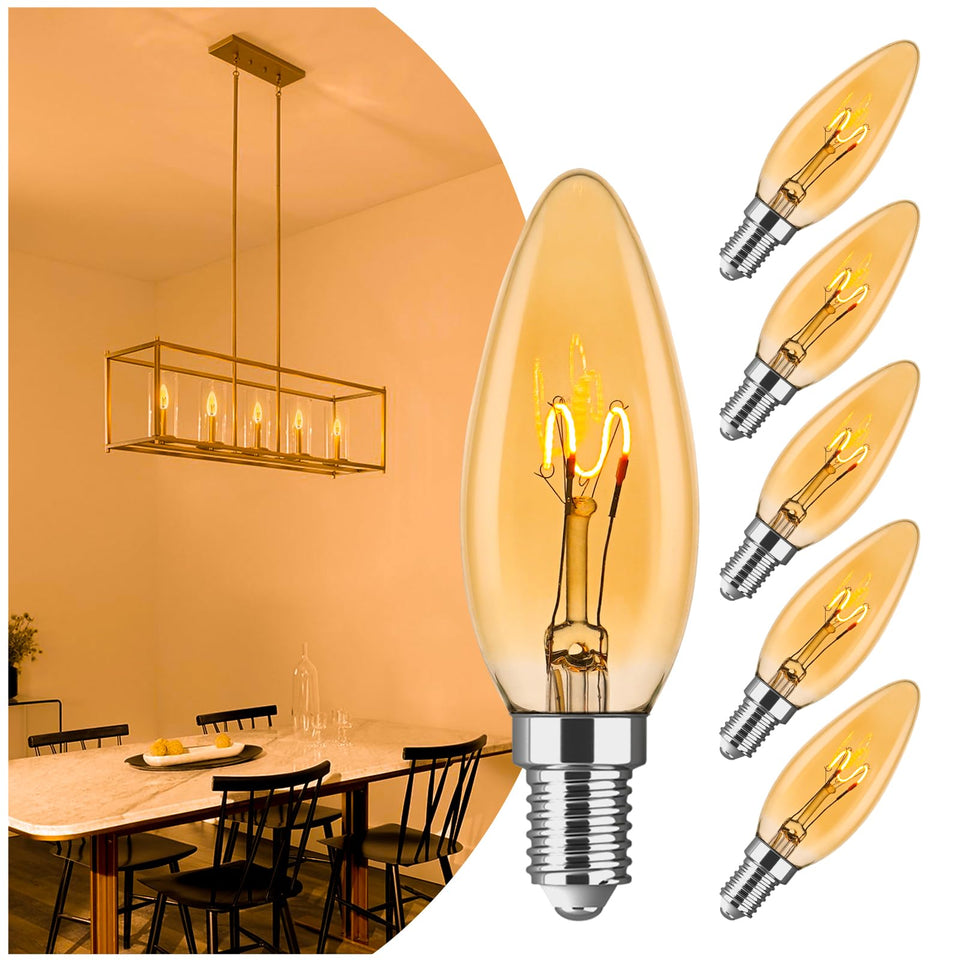 AMDTU E12 amber glass candle bulb with cozy amber glow for chandeliers