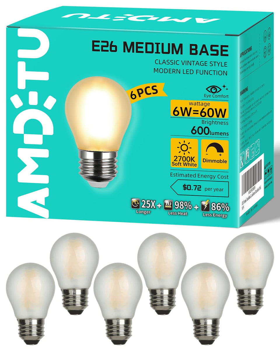 AMDTU Vintage Edison LED short bulb with E26 base for warm, 60W-equivalent light.