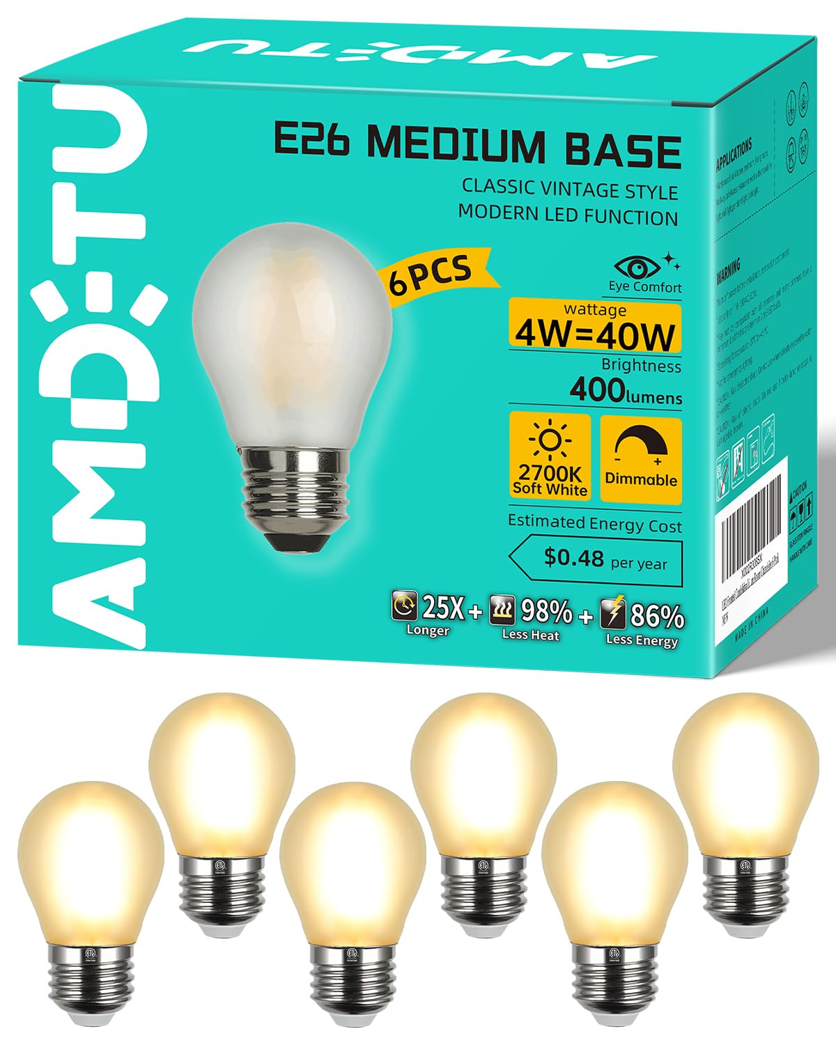 AMDTU vintage LED Edison bulb globe 40W equivalent for cozy ambient lighting.