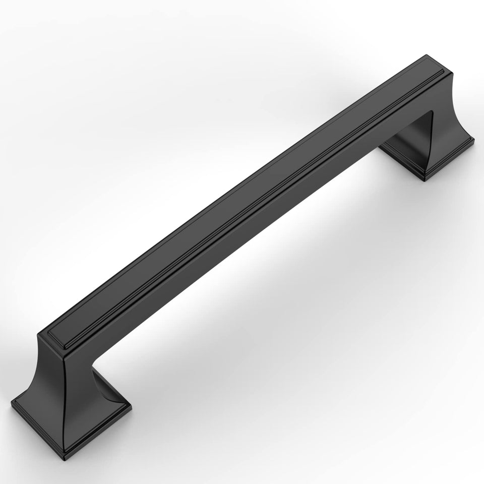 Amerdeco 10-pack matte black cabinet pulls for 5-inch centers, durable and easy to install.