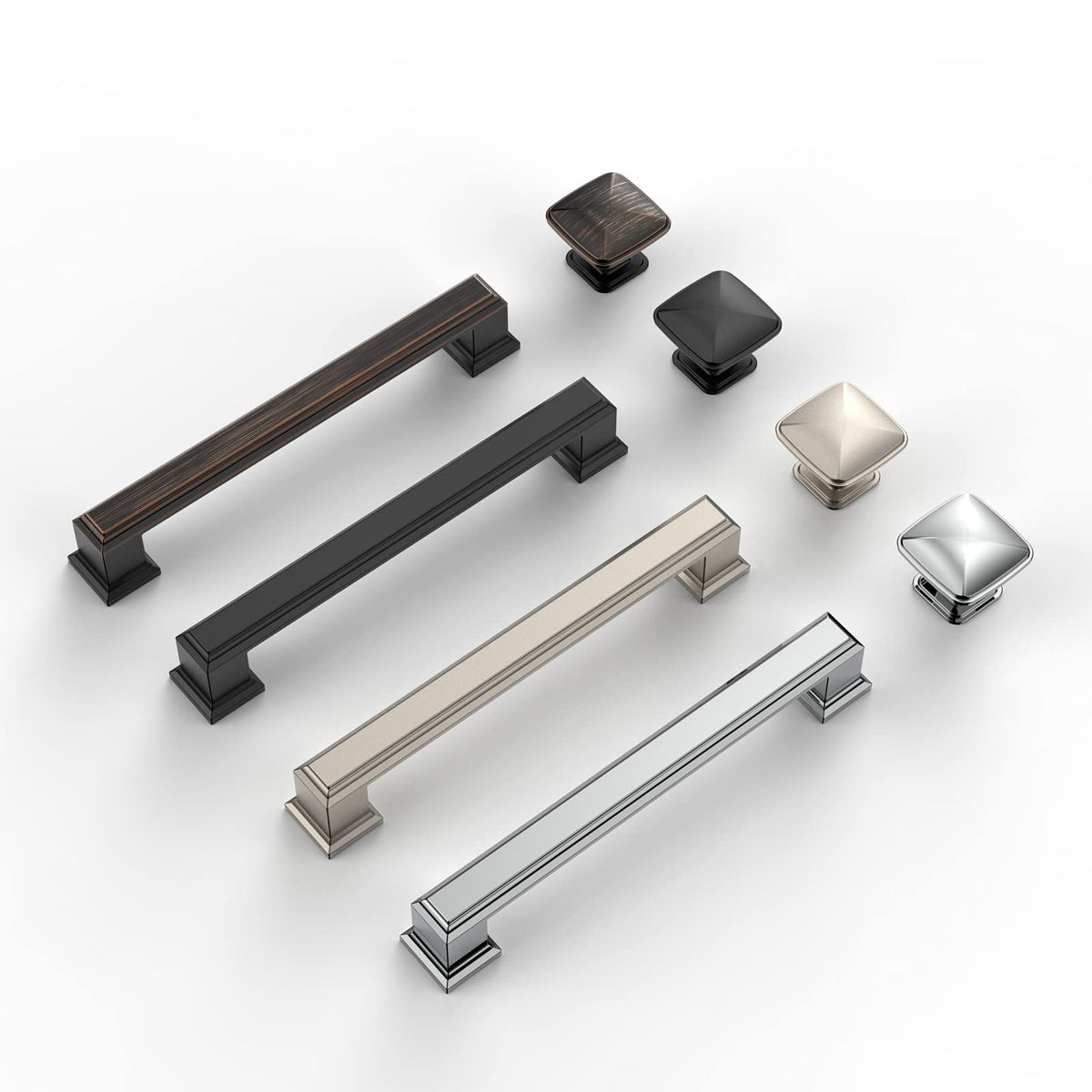 Amerdeco 30-pack matte black cabinet pulls, close-up, highlighting durable finish and smooth edges.