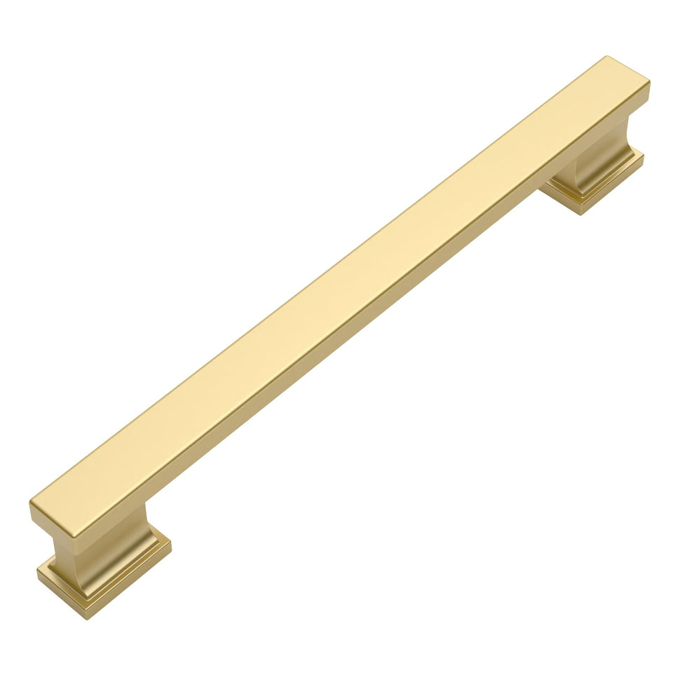 Amerdeco brushed gold cabinet pull, front view, enhances kitchen cabinets.