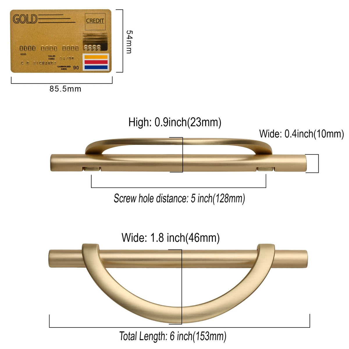 Amerdeco brushed gold cabinet pulls fit 5 inch hole centers.