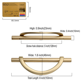 Amerdeco brushed gold cabinet pulls fit 5 inch hole centers.
