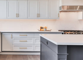 5-inch center pull enhances kitchen drawers while protecting surfaces during use.