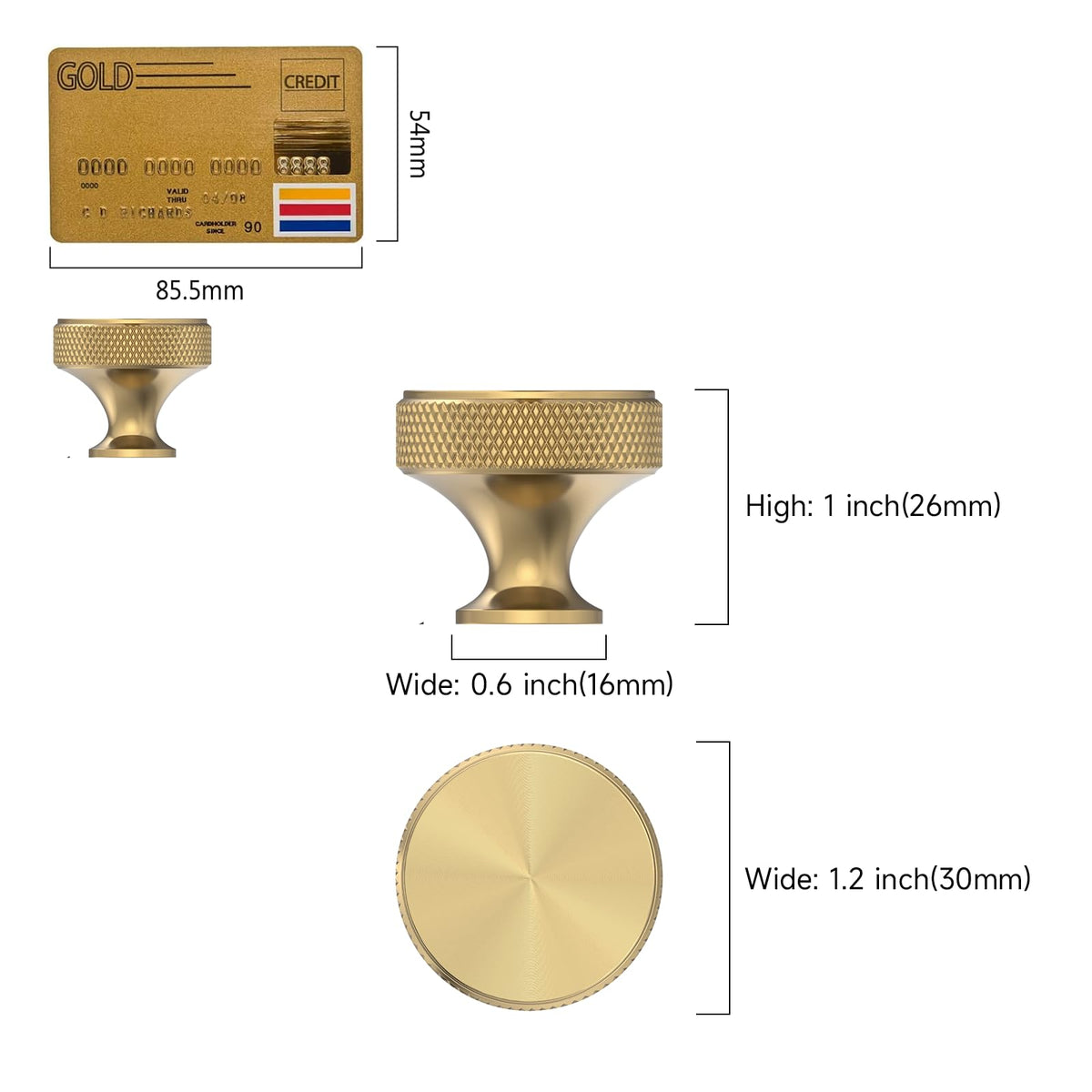 Amerdeco champagne bronze knob dimensions help verify fit on drawers.