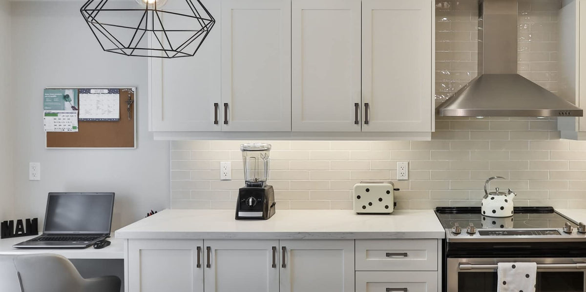 Amerdeco kitchen cabinet pulls arranged for a modern look