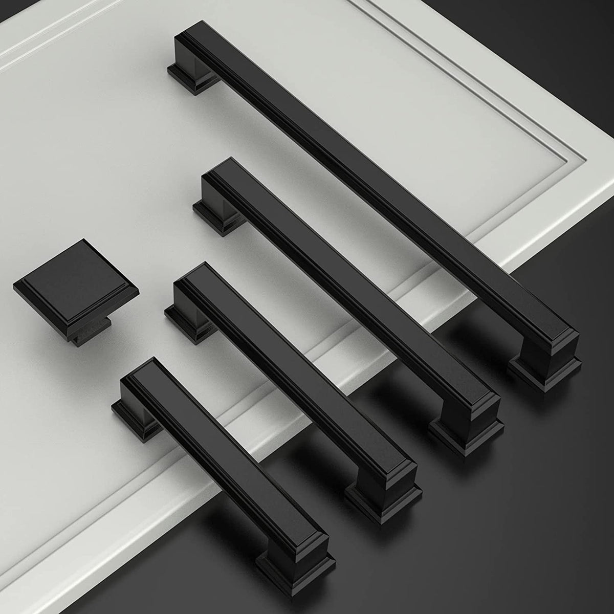 Amerdeco matte black 5in cabinet pull closeup with smooth finish