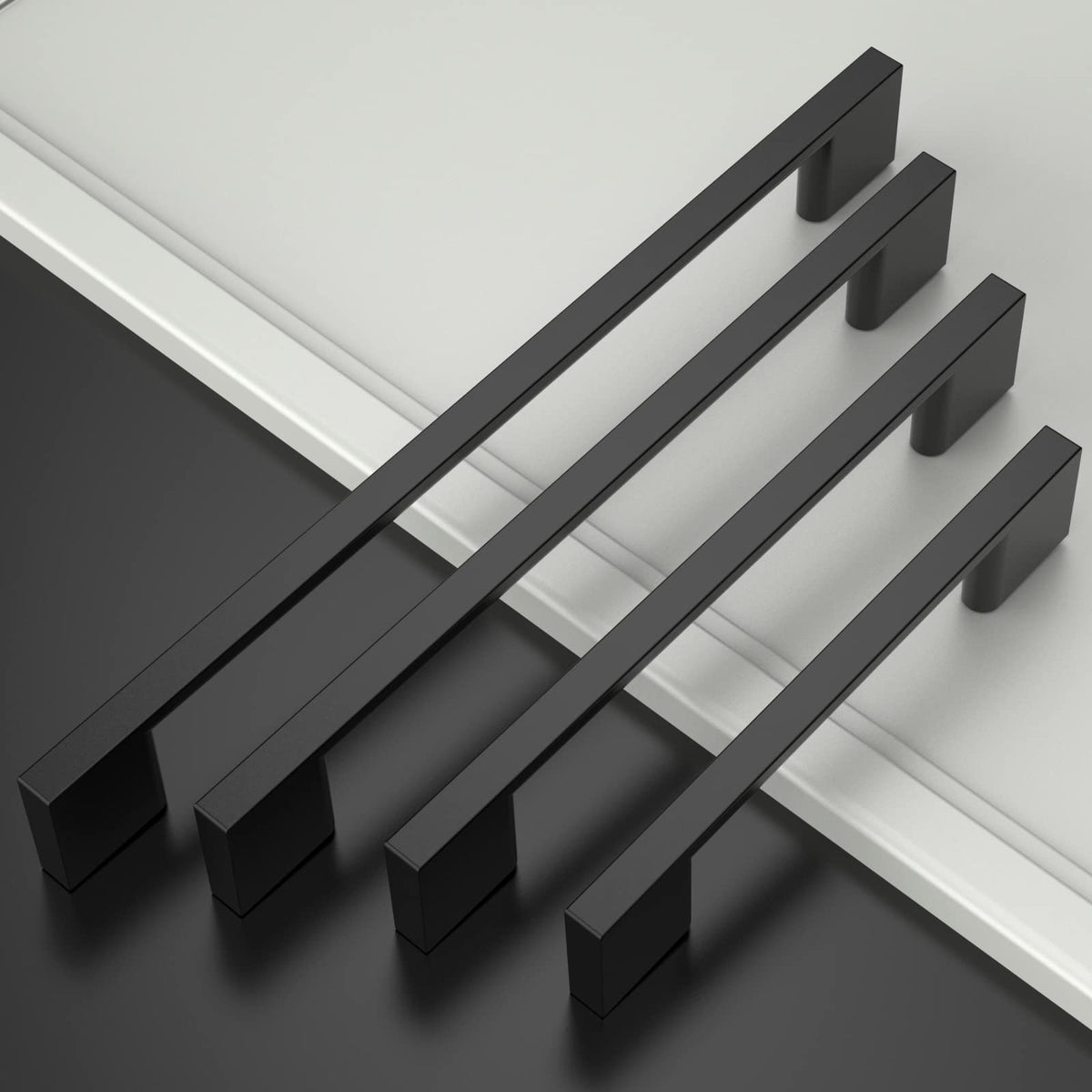 Amerdeco matte black cabinet hardware closeup showing refined finish and grip