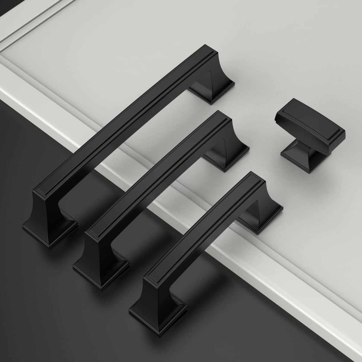 Amerdeco matte black cabinet pulls installation-template for easy DIY upgrades.